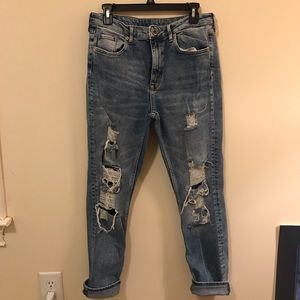 Distressed mom jeans